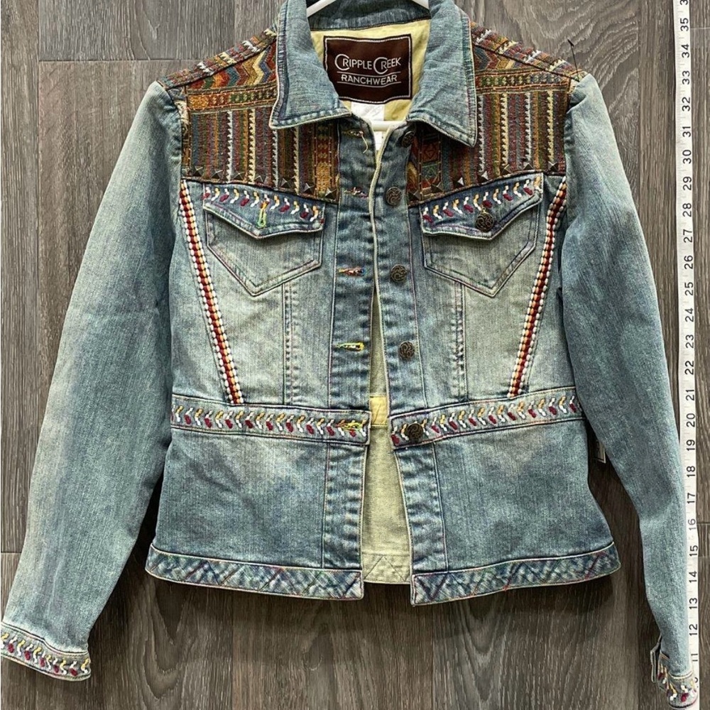 Women's Denim Jacket with Multicolor Accents